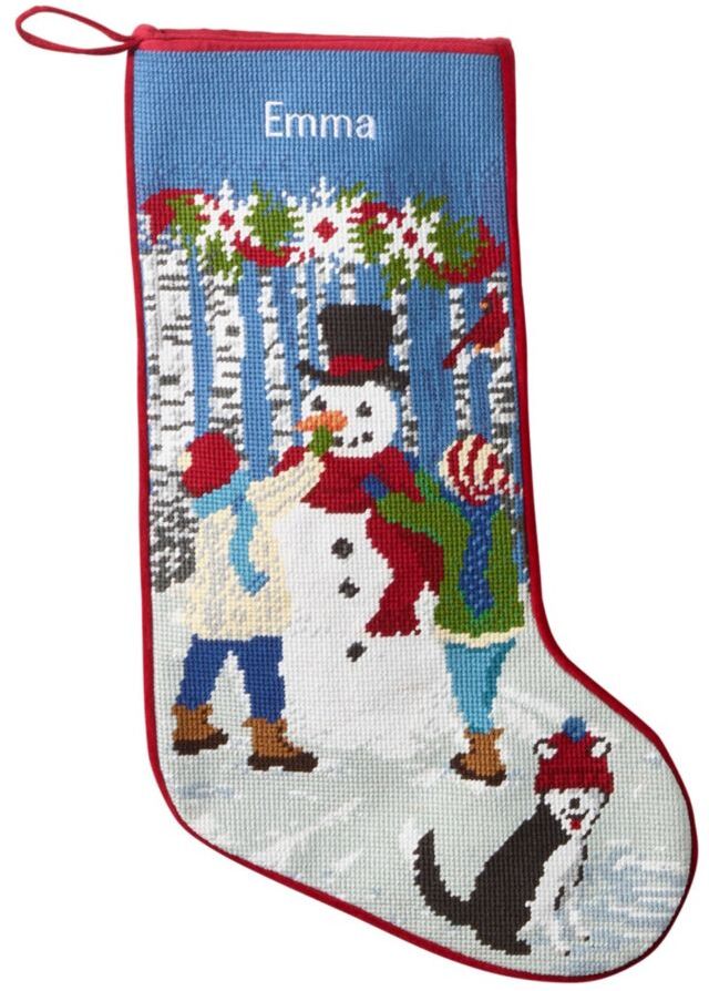 Christmas Needlepoint Stocking, Cotton Snowman/Kids, Cotton Yarns L.L.Bean