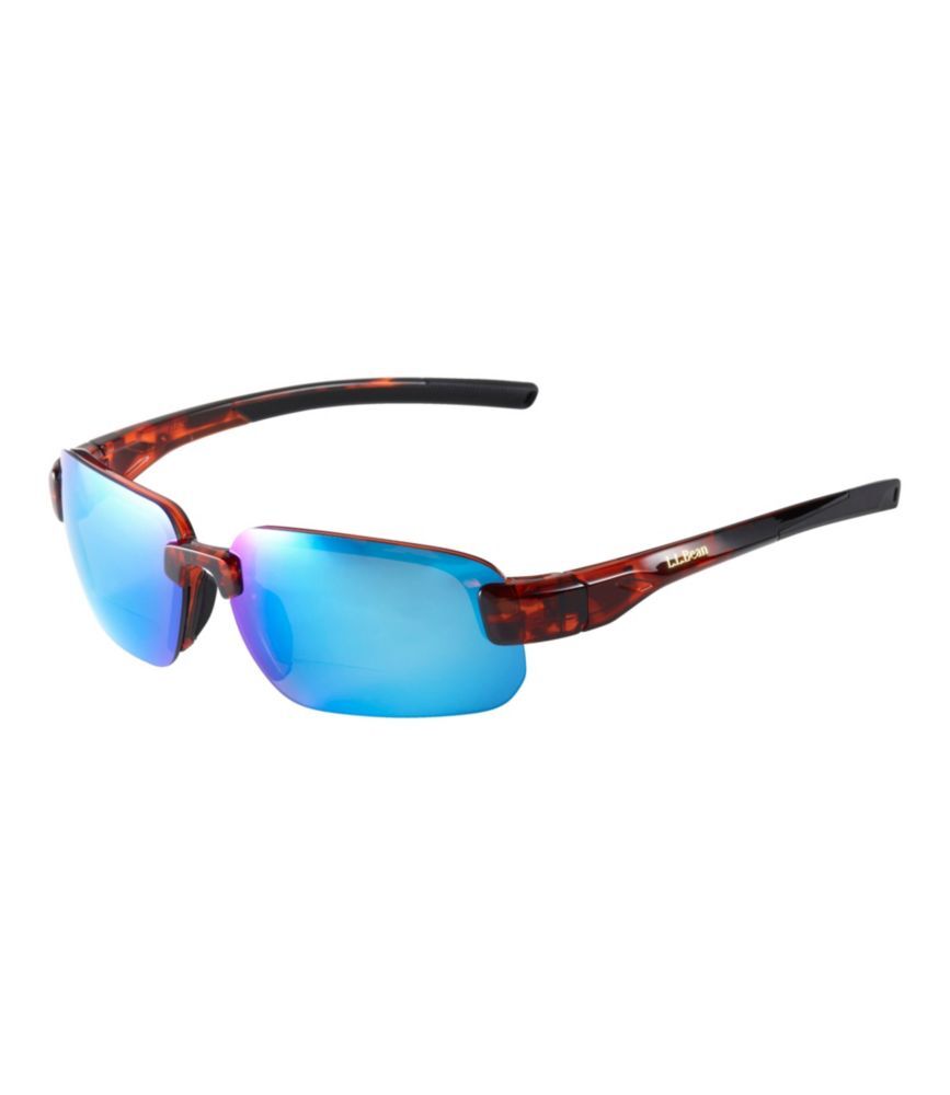 Adults' L.L.Bean Polarized Performance BiFocal Rimless Mirror Sunglasses Shiny Dark Demi/Smoke Blue Mirror 2.0X