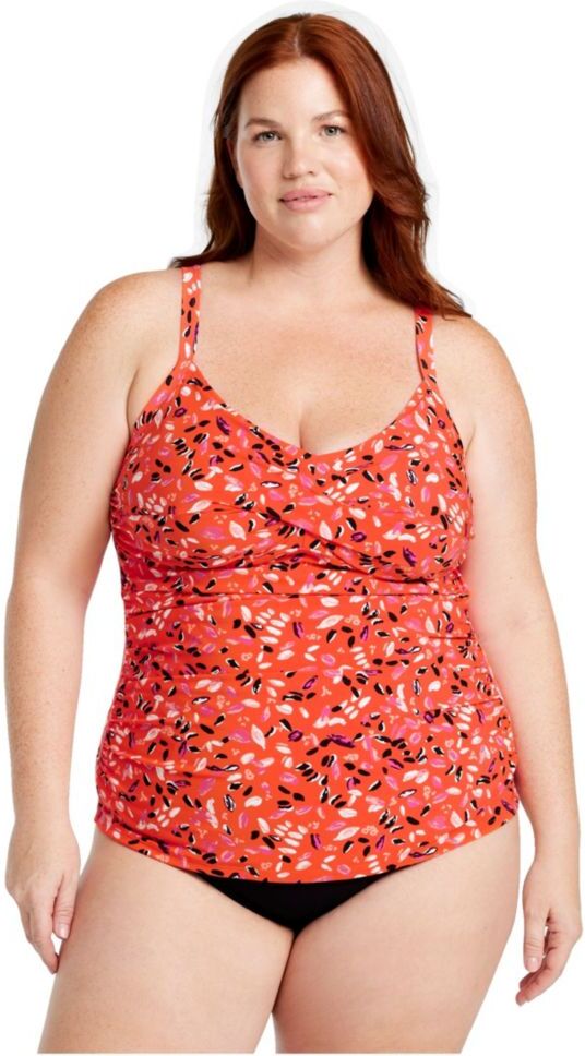 Women's Shaping Swimwear, Tankini Top Print Hot Coral Petal Multi 20W, Nylon Blend L.L.Bean