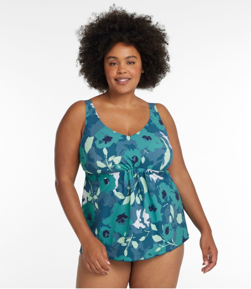 Women's Shaping Swimwear, Soft-Drape Tankini Top Print Deepwater Blue Floral 24W, Nylon Blend L.L.Bean