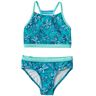 Girls' Watersports Swimwear, Crop-Top Bikini Set Teal Blue Butterfly 6X-7, Synthetic/Nylon L.L.Bean