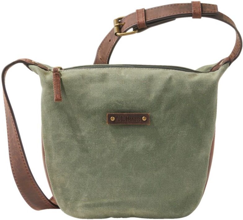 L.L.Bean Waxed Canvas Crossbody, Small Thyme, Waxed-Canvas/Nylon/Leather