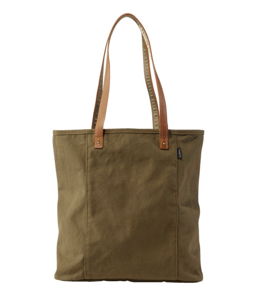 Leather-Handle Essential Tote Bag Antique Olive/Dark Mushroom, Canvas Cotton/Leather L.L.Bean