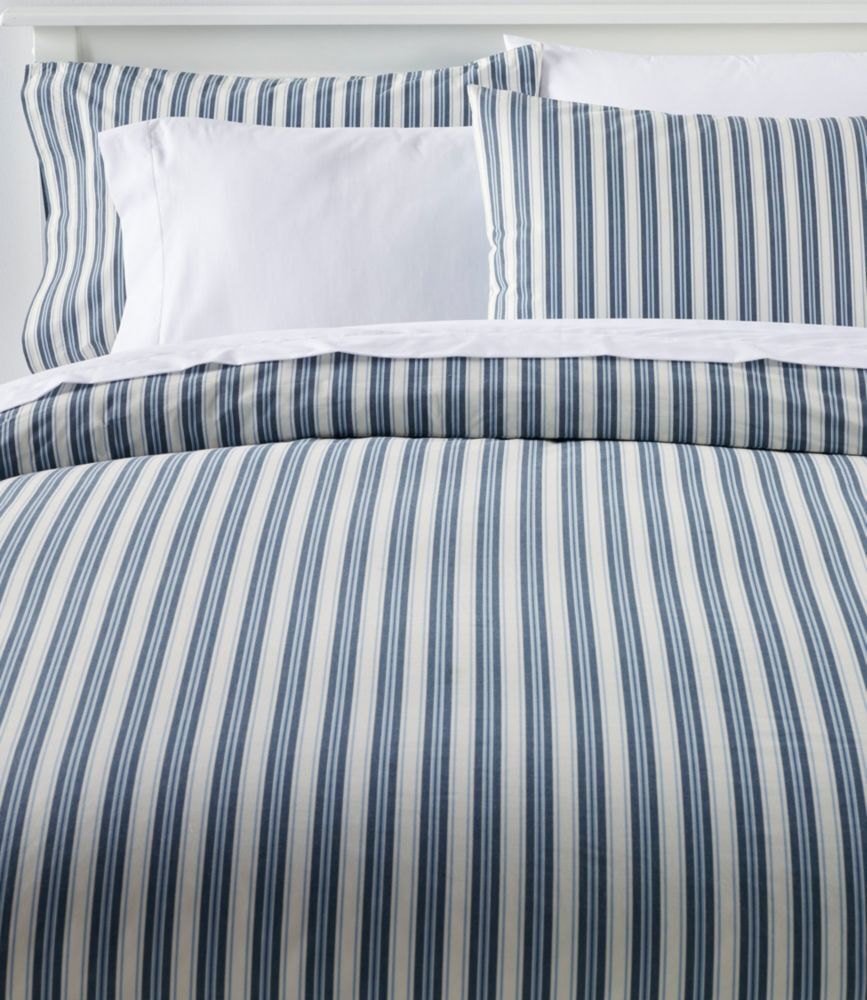 Sunwashed Percale Comforter Cover, Stripe Mariner Blue Full, Cotton L.L.Bean