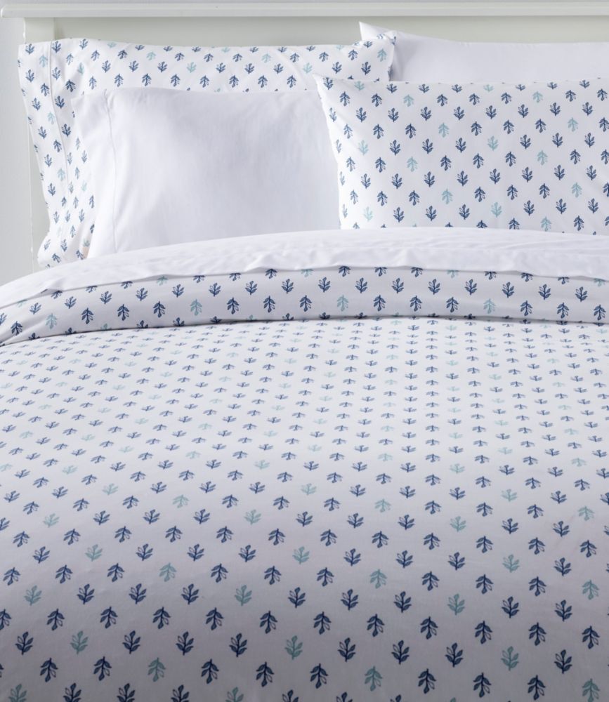 Sunwashed Percale Comforter Cover, Leaf Print Charcoal Blue Full, Cotton L.L.Bean