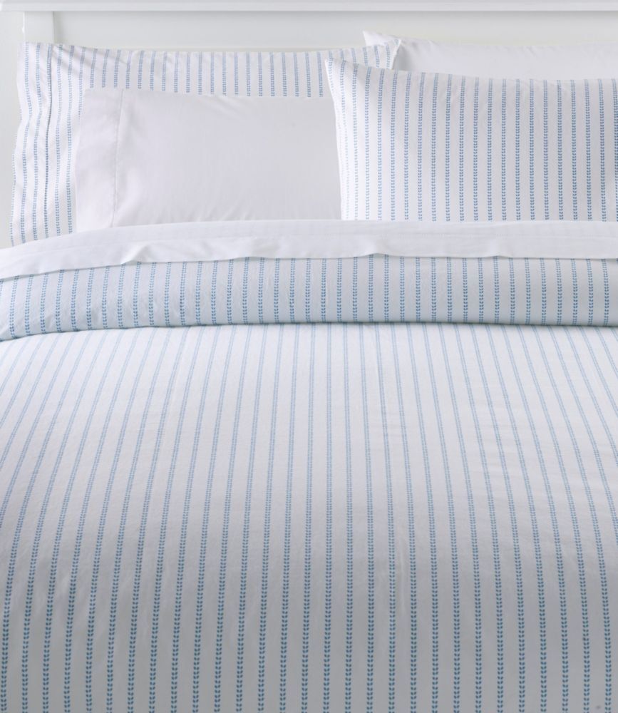 Sunwashed Percale Comforter Cover, Stripe Leaf Peak Blue Queen, Cotton L.L.Bean