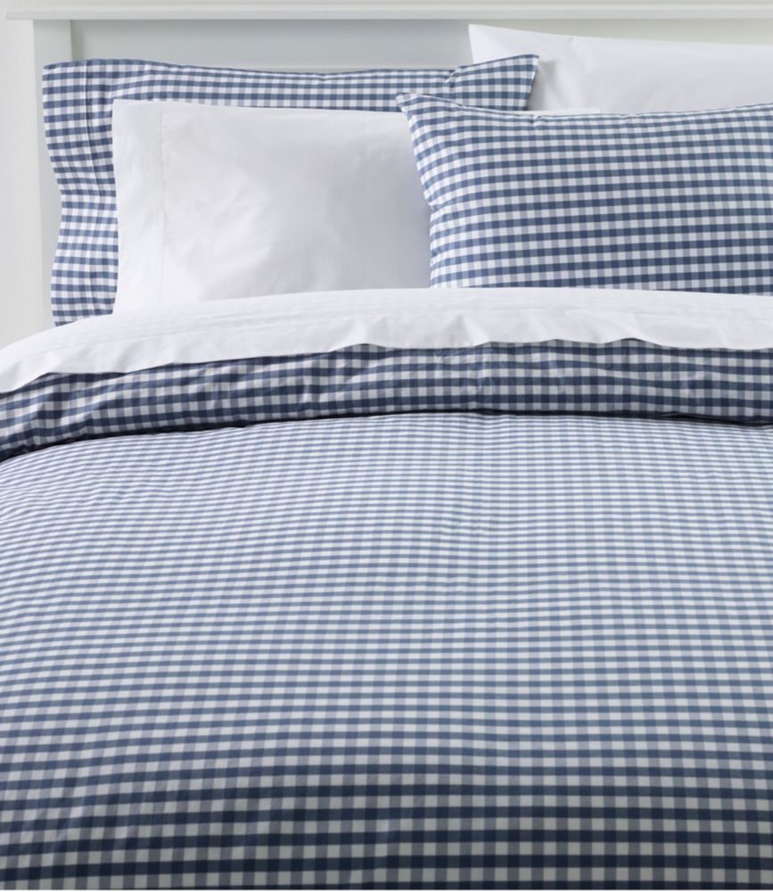 Sunwashed Percale Comforter Cover, Gingham Check Vintage Indigo Full, Cotton L.L.Bean