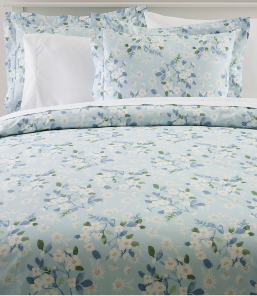 Premium Egyptian Percale Comforter Cover Collection, Daisy Light Blue Full, Cotton L.L.Bean