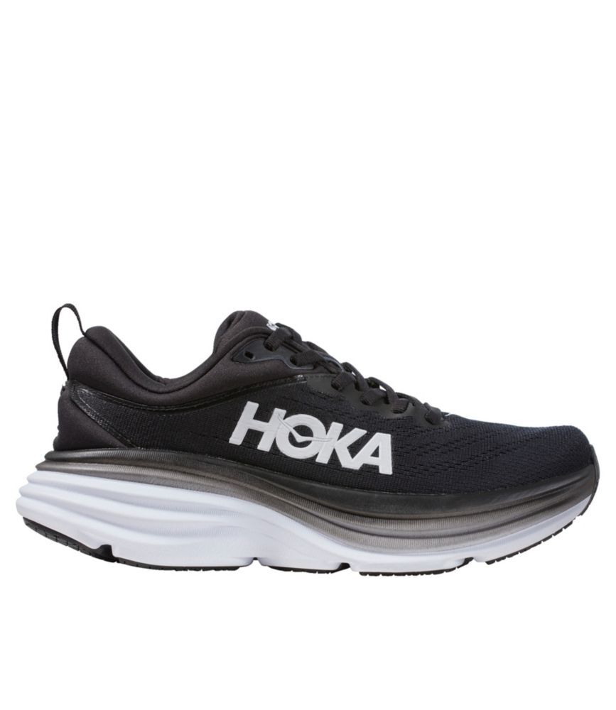 Women's HOKA Bondi 8 Running Shoes Black/White 8.5(B), Rubber