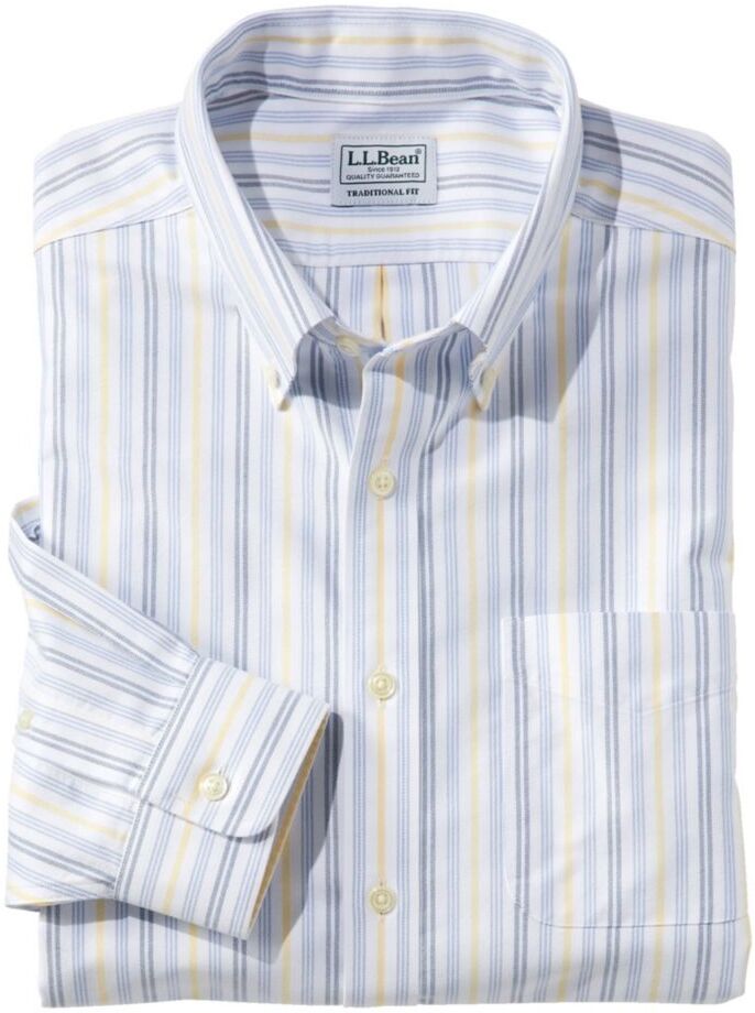 Men's Wrinkle-Free Classic Oxford Cloth Button Down Shirt, Traditional Fit University Stripe Arctic Blue 17.5x34, Cotton L.L.Bean