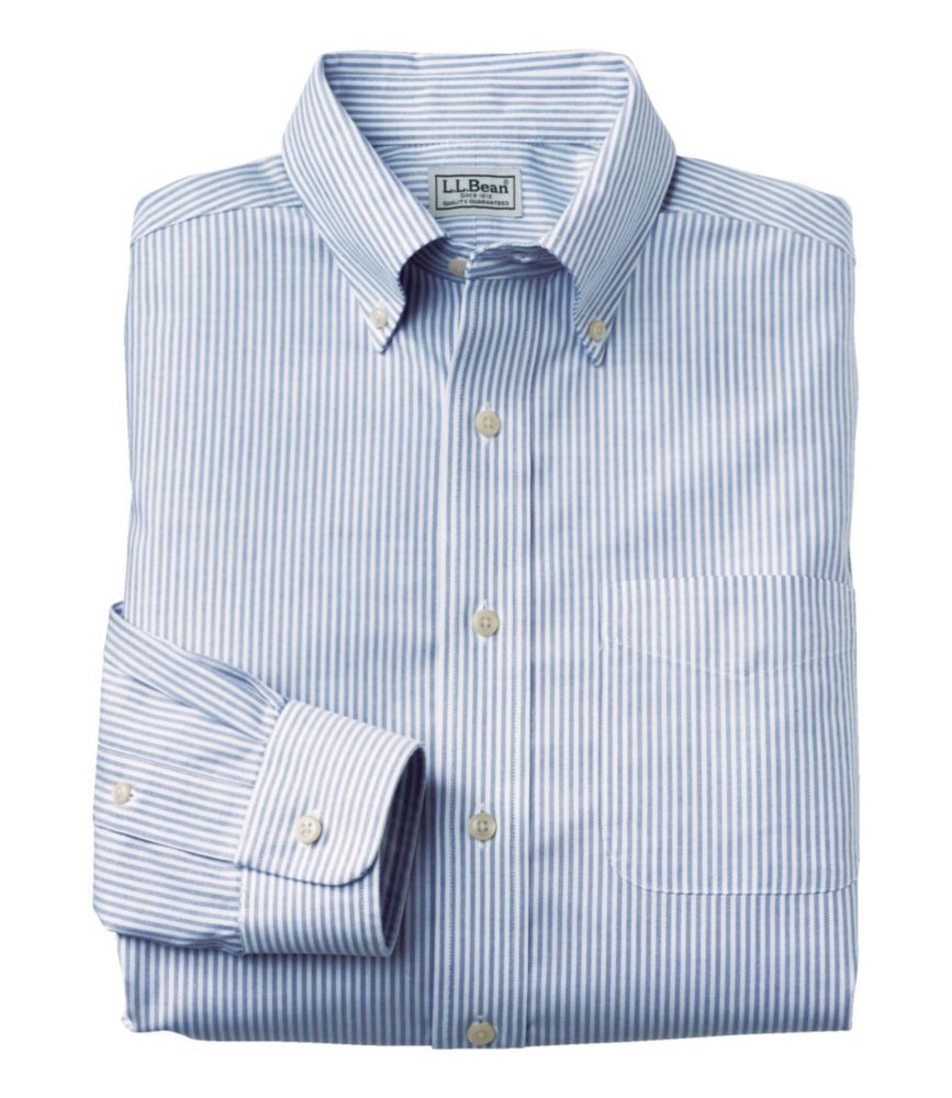 Men's Wrinkle-Free Classic Oxford Cloth Button Down Shirt, Traditional Fit University Stripe French Blue 15.5x33, Cotton L.L.Bean