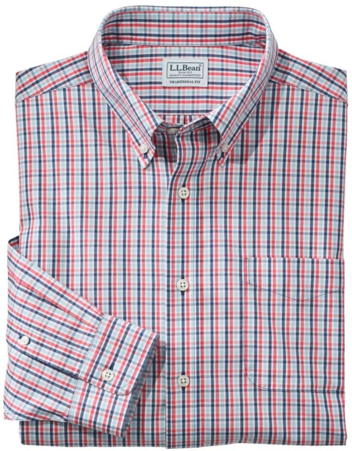 Men's Wrinkle-Free Pinpoint Oxford Cloth Button Down Shirt, Traditional Fit Tattersall Bright Mariner 17x35, Cotton L.L.Bean