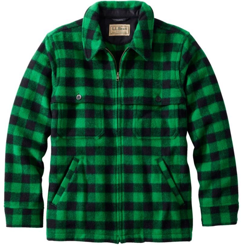 Men's Maine Guide Zip-Front Jac-Shirt, Plaid Green/Black Large, Wool/Nylon L.L.Bean