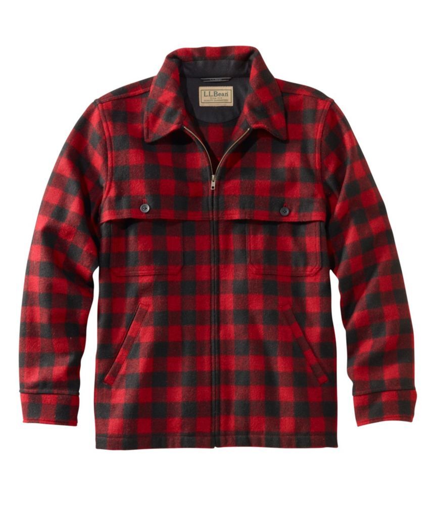 Men's Maine Guide Zip-Front Jac-Shirt, Plaid Red/Black Large, Wool/Nylon L.L.Bean