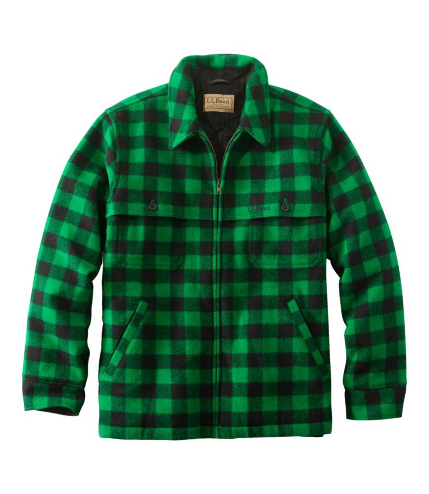 Men's Maine Guide Zip-Front Jac-Shirt with PrimaLoft, Plaid Green/Black Extra Large, Wool/Nylon L.L.Bean