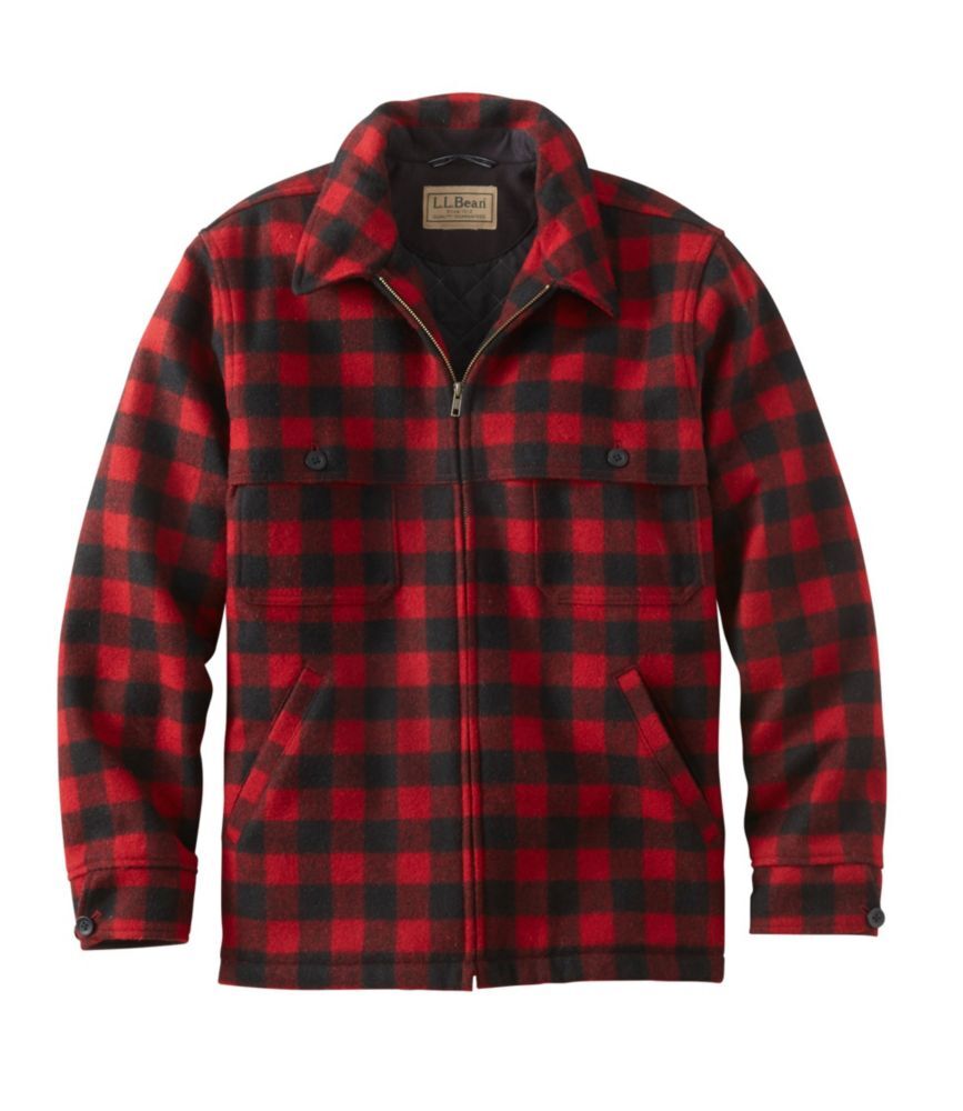 Men's Maine Guide Zip-Front Jac-Shirt with PrimaLoft, Plaid Red/Black Extra Large, Wool/Nylon L.L.Bean