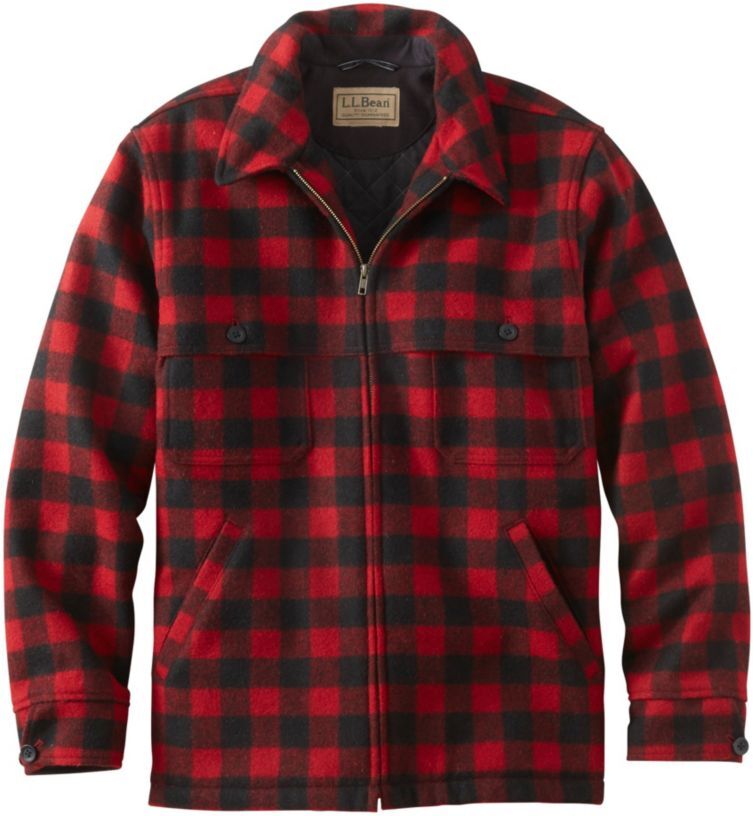 Men's Maine Guide Zip-Front Jac-Shirt with PrimaLoft, Plaid Red/Black Extra Large, Wool/Nylon L.L.Bean