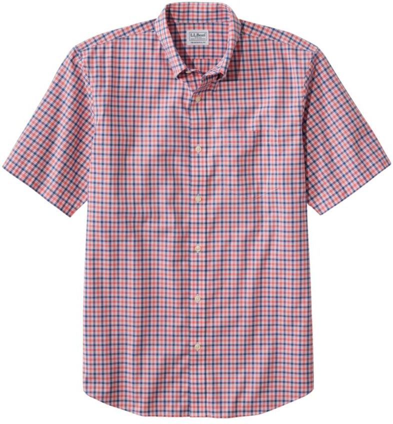 Men's Wrinkle-Free Kennebunk Sport Shirt, Traditional Fit Short-Sleeve Check Sunlit Coral/Bright Mariner XXXL, Cotton L.L.Bean