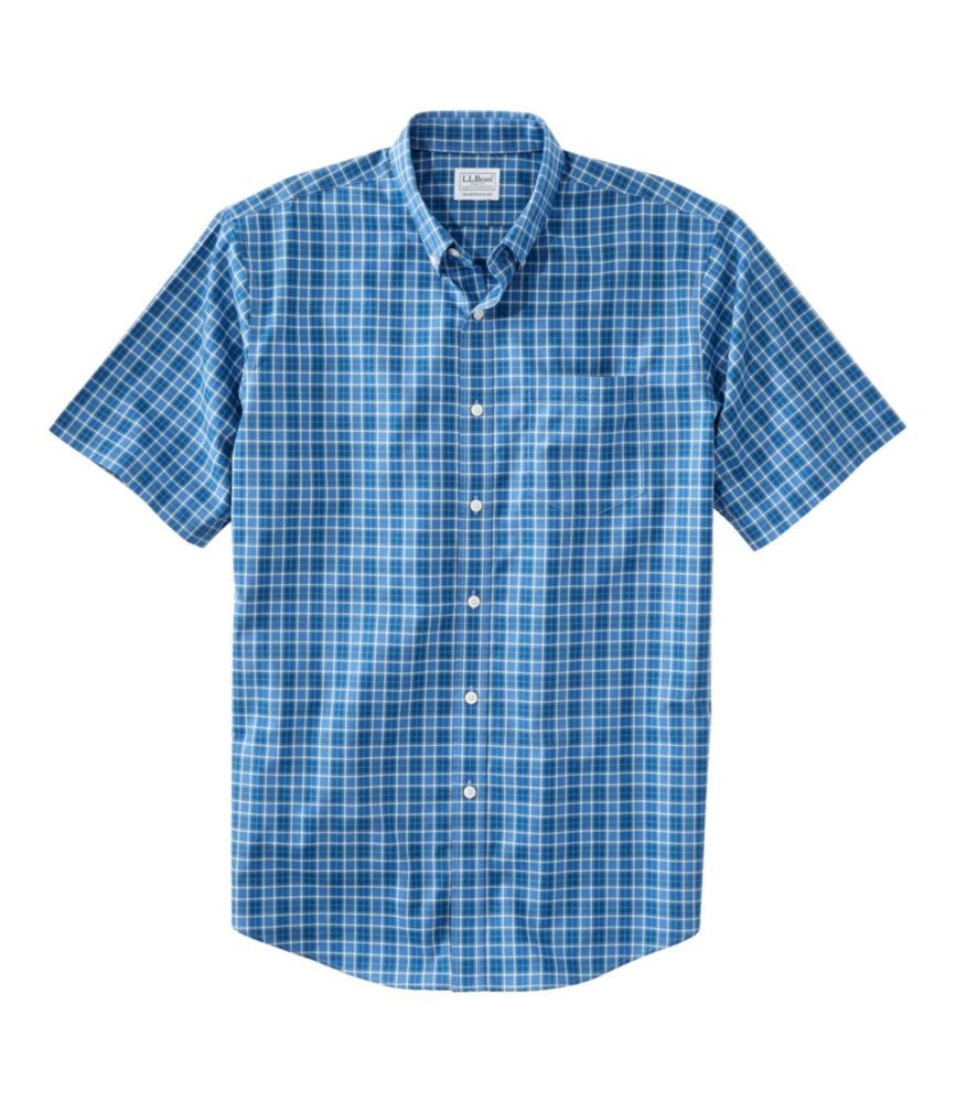 Men's Wrinkle-Free Kennebunk Sport Shirt, Traditional Fit Short-Sleeve Check Bering Blue Large, Cotton L.L.Bean