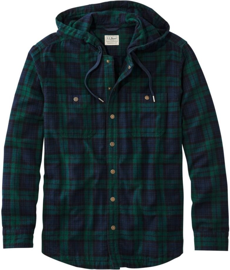 Men's Scotch Plaid Flannel Hooded Shirt, Slightly Fitted Black Watch Small L.L.Bean