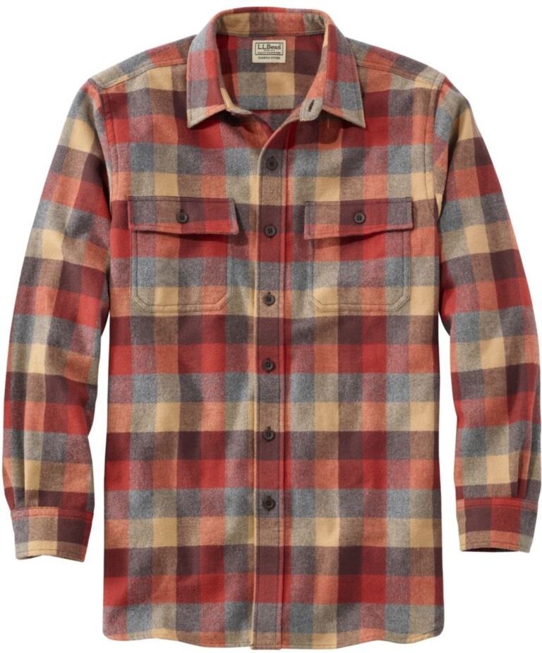 Men's Chamois Shirt, Slightly Fitted, Plaid Apple Cinnamon Small, Flannel L.L.Bean