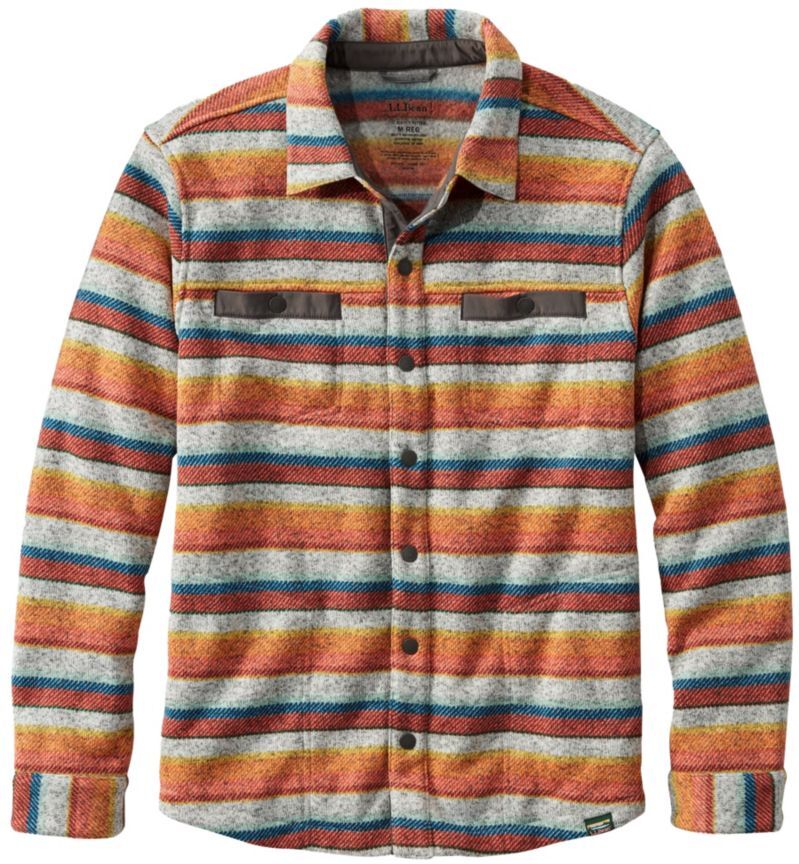 Men's Sweater Fleece Shirt Jac, Print Multi Stripe Small, Synthetic Fleece L.L.Bean