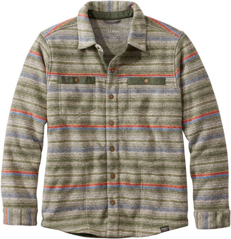 Men's Sweater Fleece Shirt Jac, Print Marsh Olive Stripe XXXL, Synthetic Fleece L.L.Bean