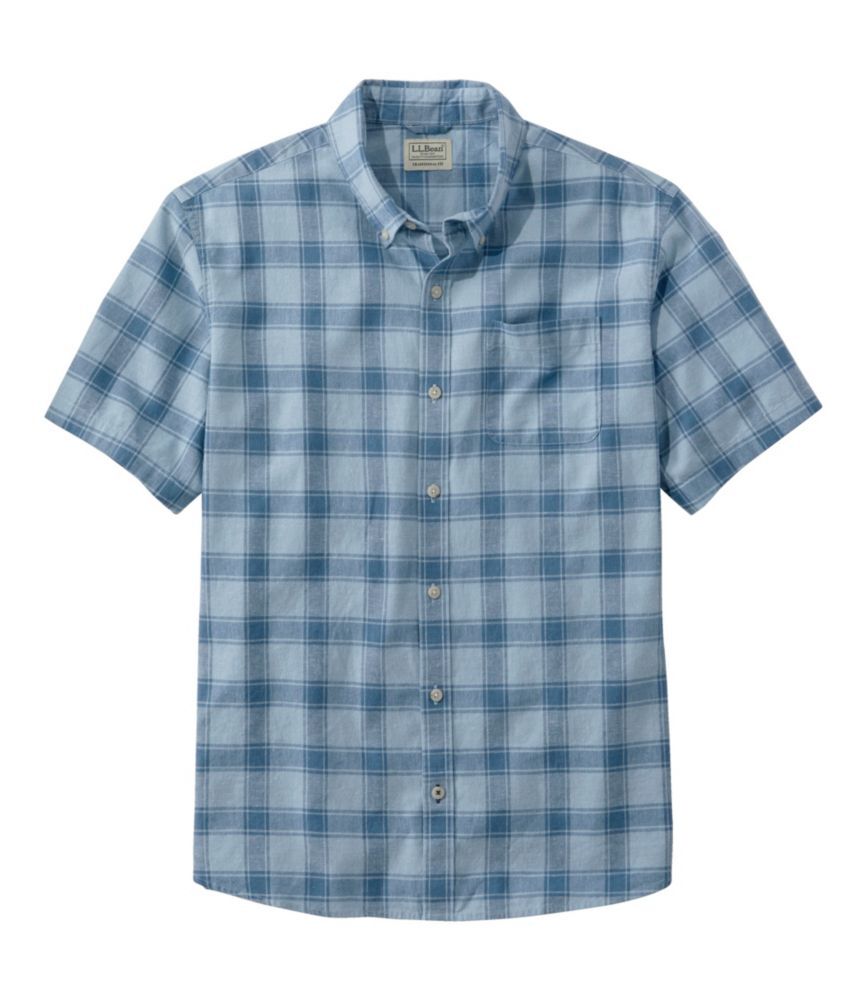 Men's Backyard BBQ Shirt, Short-Sleeve, Traditional Untucked Fit, Plaid Lake Large, Cotton Blend L.L.Bean