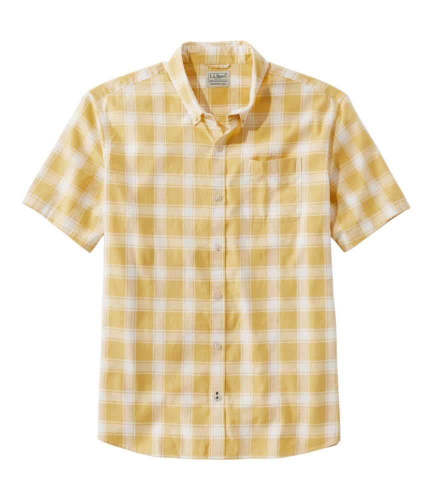 Men's Backyard BBQ Shirt, Short-Sleeve, Traditional Untucked Fit, Plaid Light Gold XXL, Cotton Blend L.L.Bean