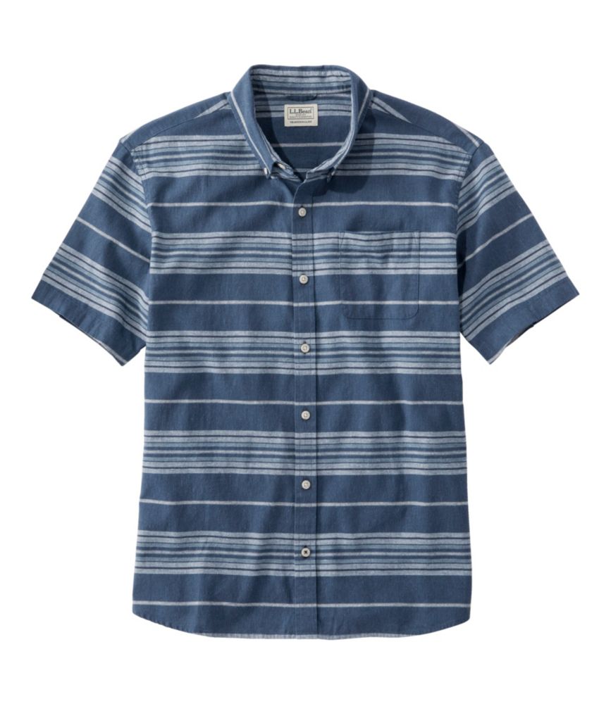 Men's Backyard BBQ Shirt, Short-Sleeve, Traditional Untucked Fit, Stripe Bright Mariner XXXL, Cotton Blend L.L.Bean