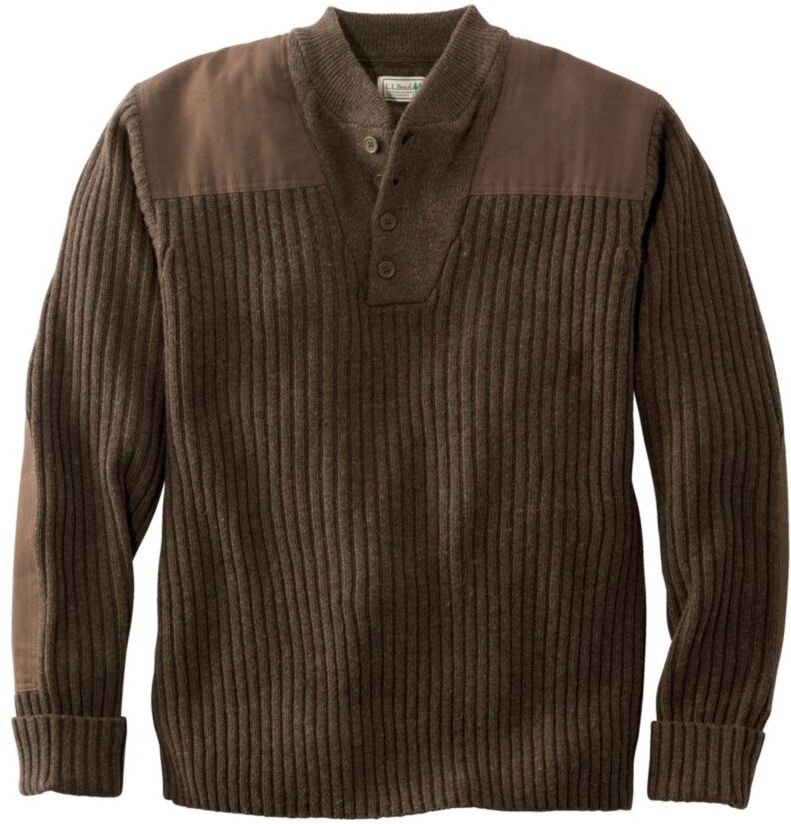 Men's Commando Sweater, Henley Green Small, Wool Merino L.L.Bean