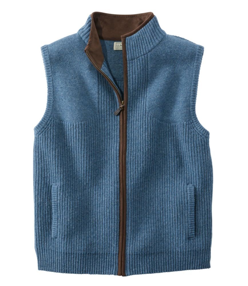 Men's Waterfowl Sweater Vest Slate Blue Heather Medium, Merino Wool/Leather L.L.Bean