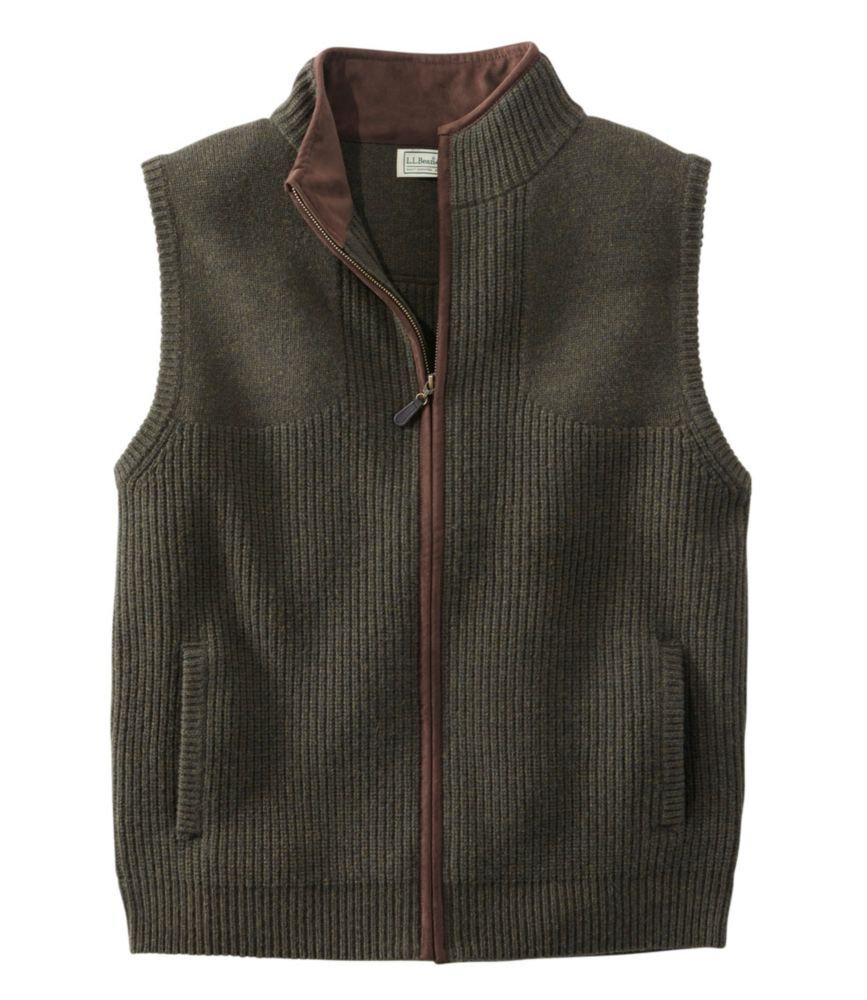Men's Waterfowl Sweater Vest Forest Shadow Heather Medium, Merino Wool/Leather L.L.Bean