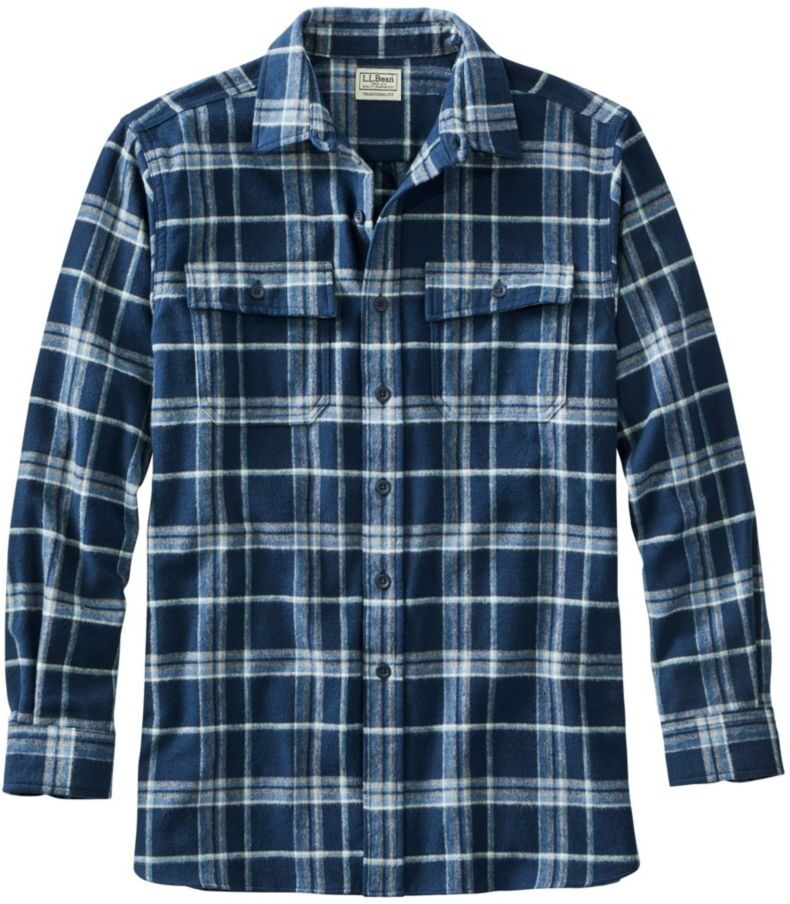 Men's Chamois Shirt, Traditional Fit, Plaid Iron Blue Small, Flannel L.L.Bean