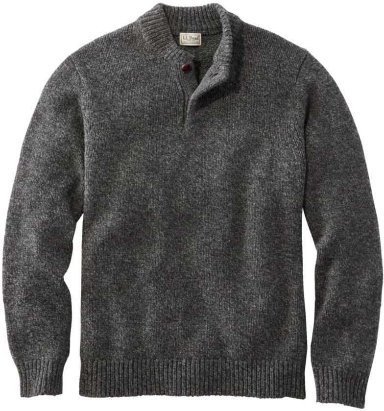 Men's L.L.Bean Classic Ragg Wool Sweater, Henley Charcoal Medium, Lambswool Wool