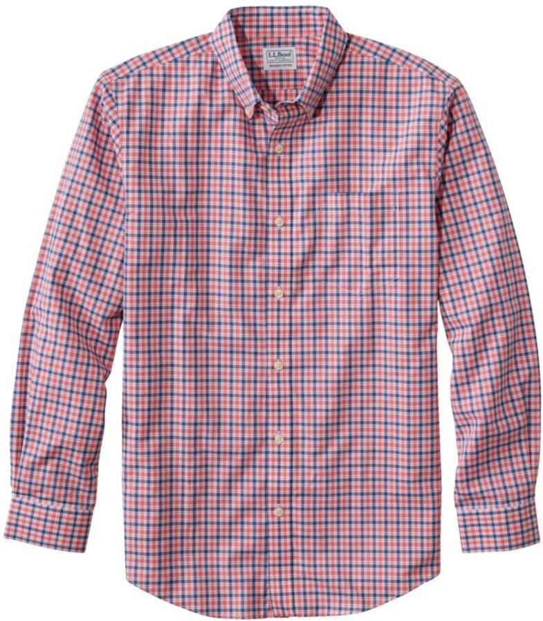 Men's Wrinkle-Free Kennebunk Sport Shirt, Slightly Fitted Check Sunlit Coral/Bright Mariner Small, Cotton L.L.Bean