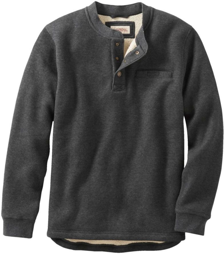 Men's Katahdin Iron Works Bonded Waffle Fleece Henley Charcoal Heather Small, Waffle Cotton Blend L.L.Bean