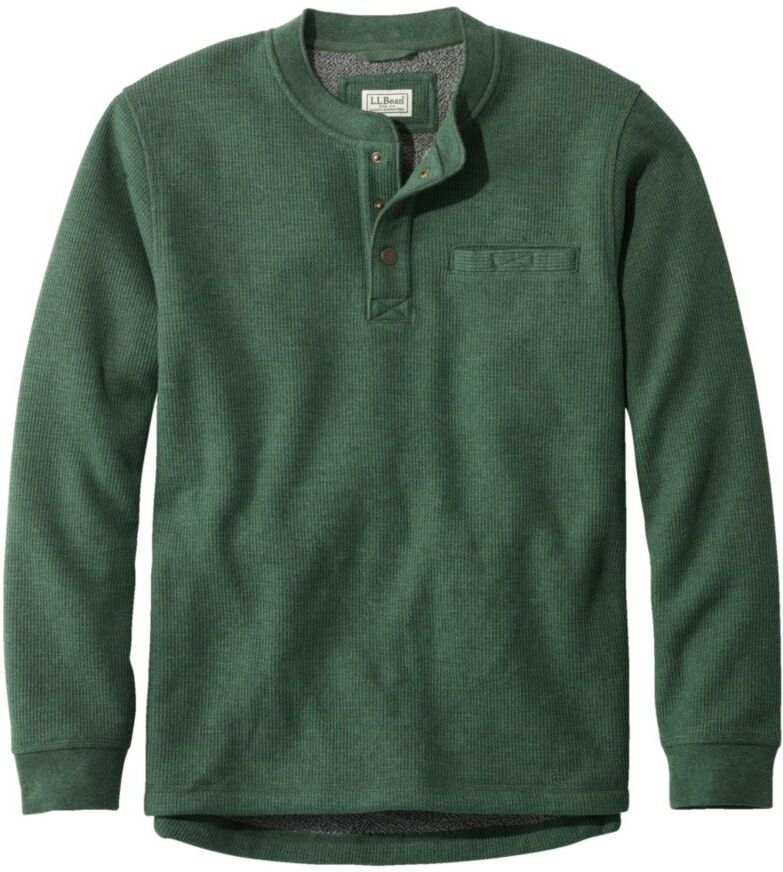 Men's Katahdin Iron Works Bonded Waffle Fleece Henley Black Forest Green Heather XXXL, Waffle Cotton Blend L.L.Bean