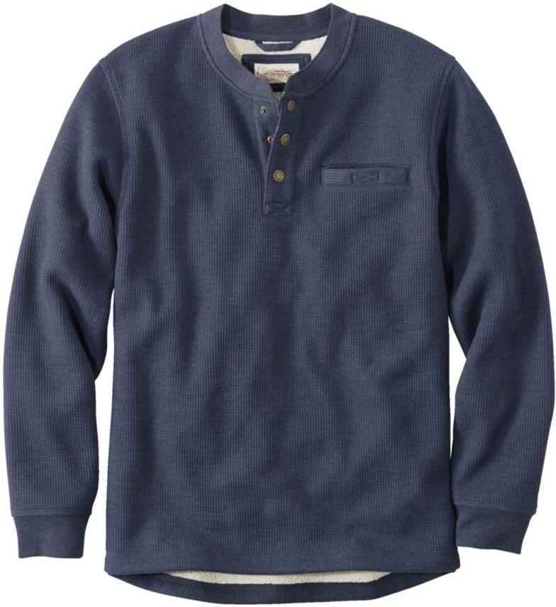 Men's Katahdin Iron Works Bonded Waffle Fleece Henley Mariner Blue XXL, Waffle Cotton Blend L.L.Bean