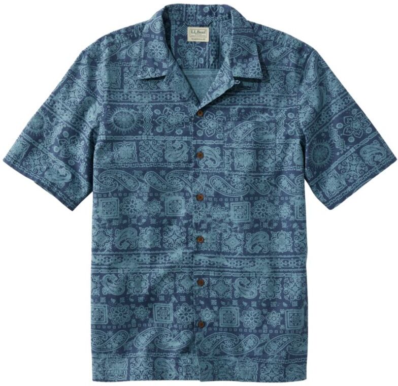 Men's Tropics Shirt, Short-Sleeve Print Mallard Blue Bandana Medium, Cotton L.L.Bean