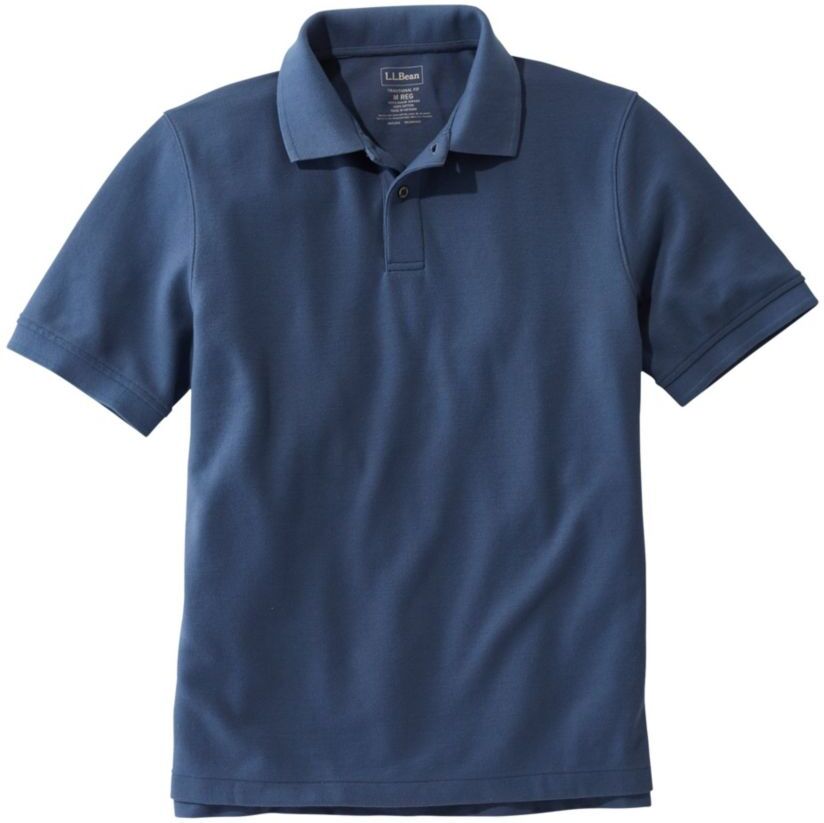 Men's Premium Double L Polo Banded, Short-Sleeve Without Pocket Vintage Indigo Small, Cotton L.L.Bean