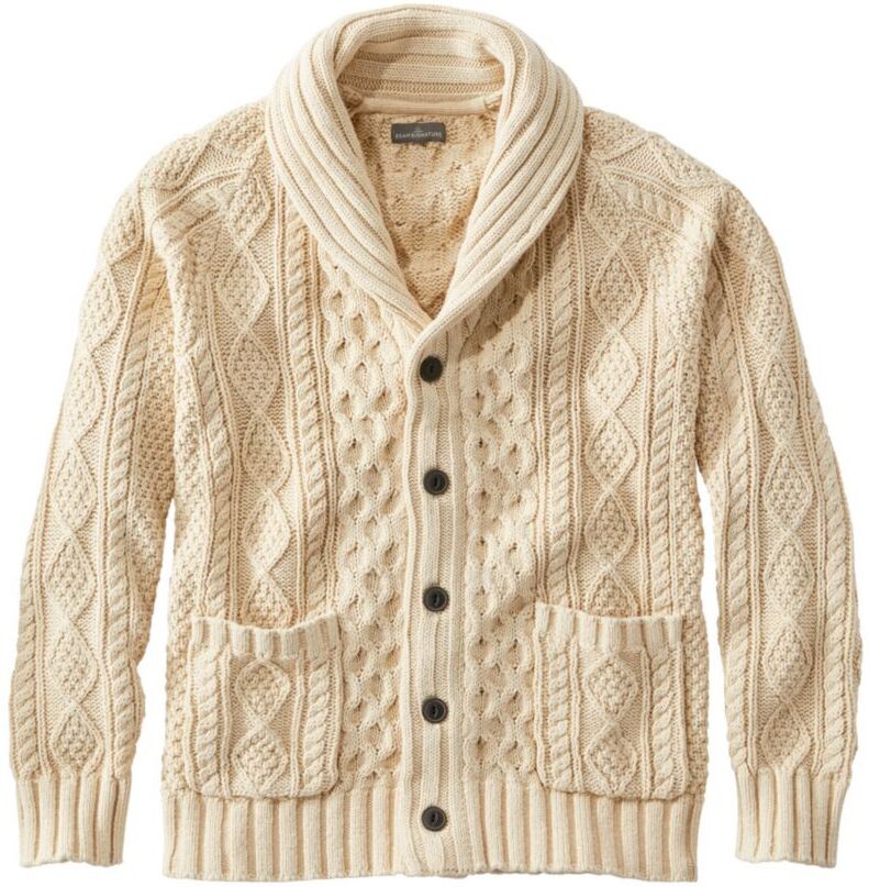 Men's Signature Cotton Fisherman Sweater, Shawl-Collar Cardigan Sweater Beige XXL, Cotton/Cotton Yarns L.L.Bean