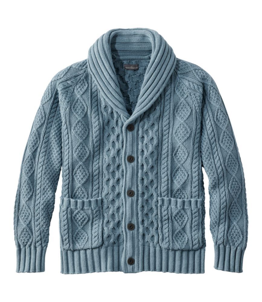 Men's Signature Cotton Fisherman Sweater, Shawl-Collar Cardigan Sweater Cadet Blue XXL, Cotton/Cotton Yarns L.L.Bean