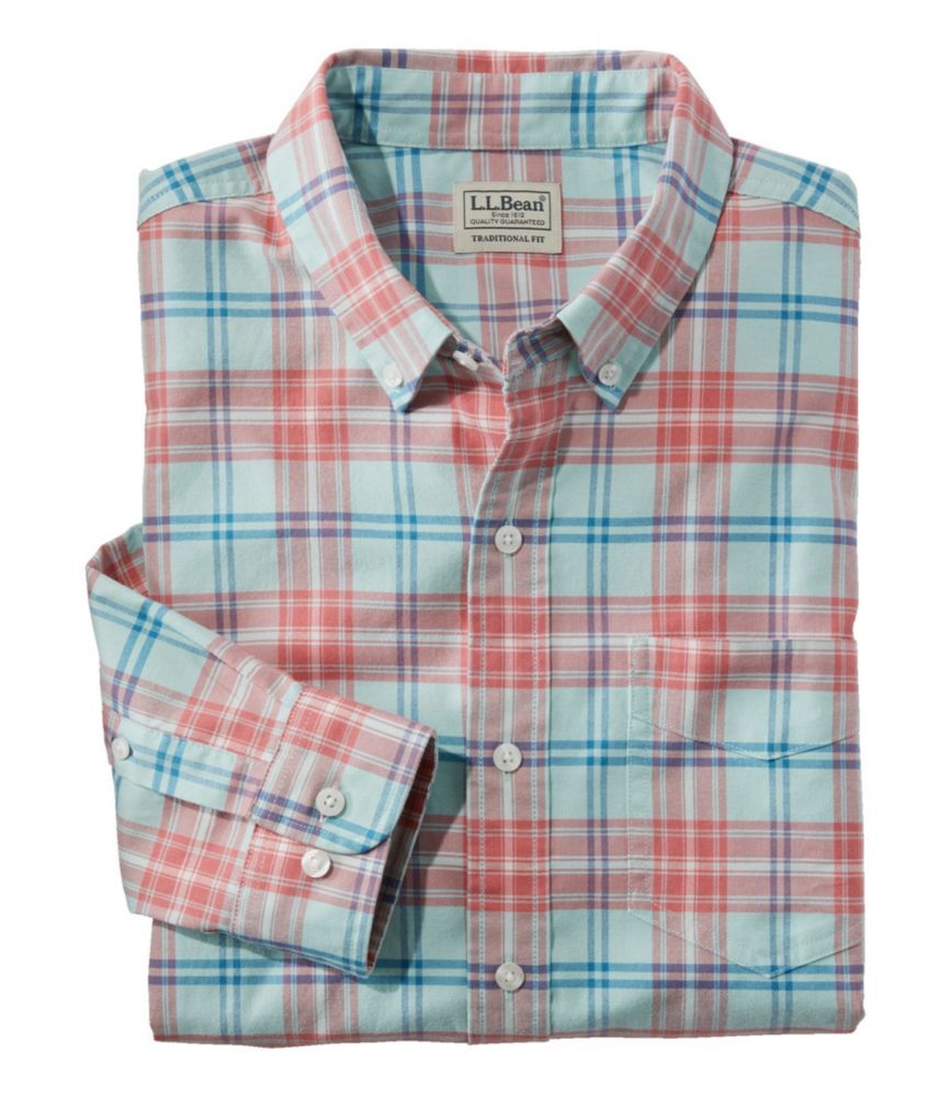 Men's Comfort Stretch Oxford Shirt, Slightly Fitted Untucked Fit, Plaid Mineral Red Large, Cotton Blend L.L.Bean