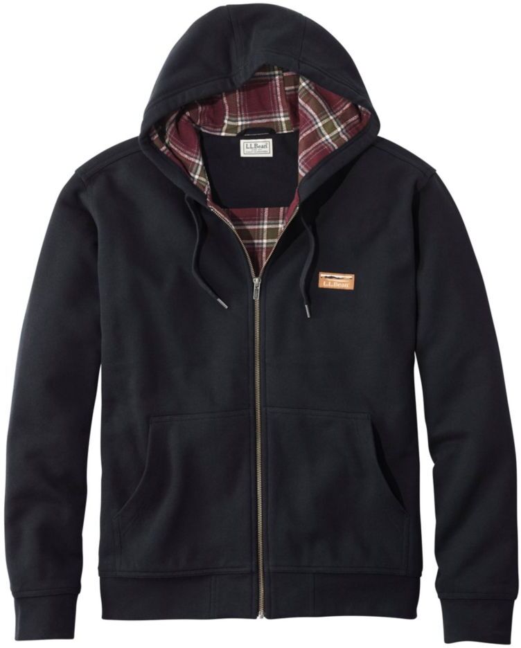 Men's Katahdin Iron Works Hooded Sweatshirt, Flannel-Lined Ink Black/Deep Port Small, Cotton Blend L.L.Bean