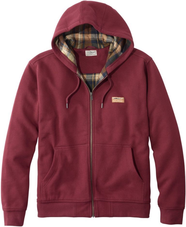 Men's Katahdin Iron Works Hooded Sweatshirt, Flannel-Lined Burgundy/Saddle XXXL, Cotton Blend L.L.Bean