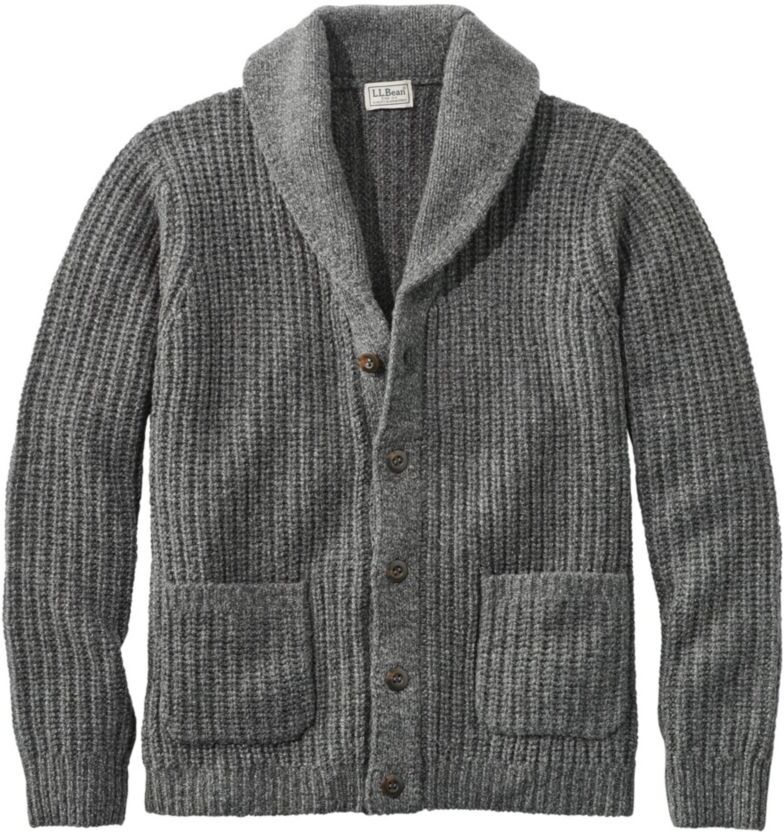 Men's L.L.Bean Classic Ragg Wool Sweaters, Cardigan Sweater Charcoal XXXL, Lambswool Wool