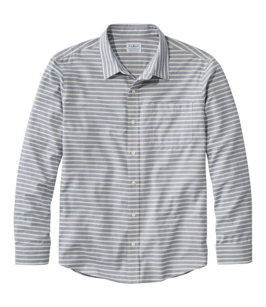 Men's Wrinkle-Free Ultrasoft Brushed Cotton Shirt, Long-Sleeve, Slightly Fitted Untucked Fit Sea Salt Small L.L.Bean
