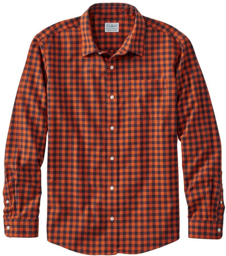 Men's Wrinkle-Free Ultrasoft Brushed Cotton Shirt, Long-Sleeve, Slightly Fitted Untucked Fit Peak Orange Small L.L.Bean