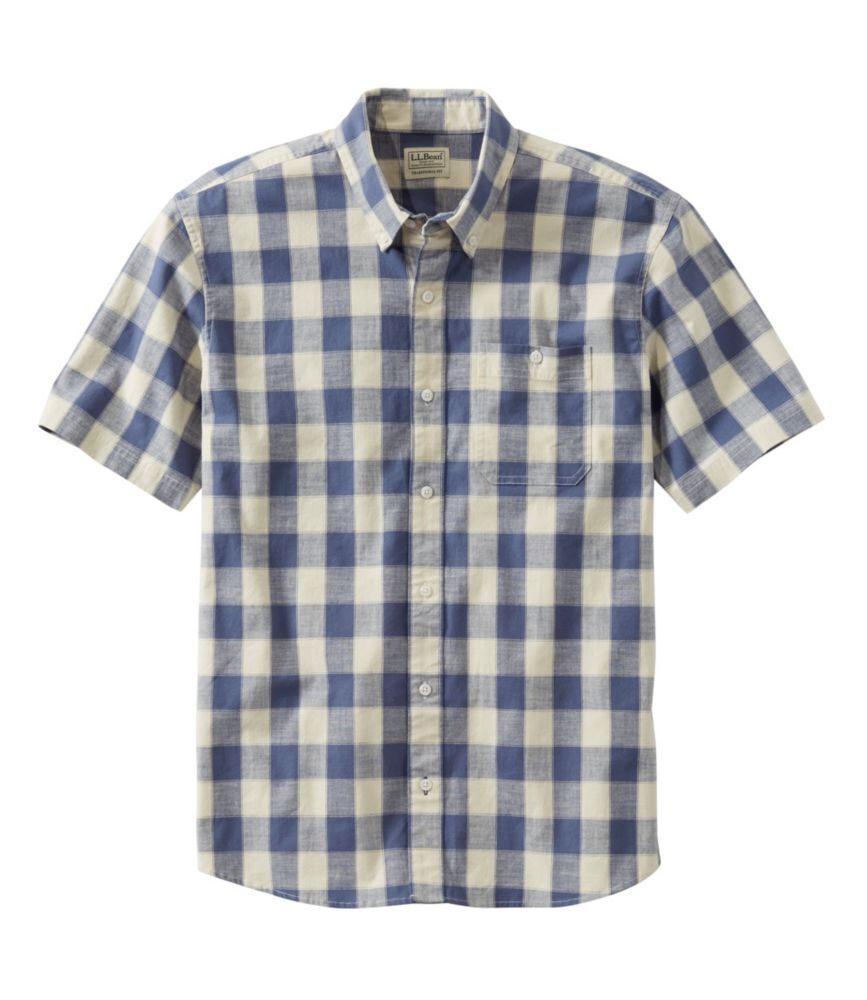 Men's Comfort Stretch Chambray Shirt, Traditional Untucked Fit, Short-Sleeve, Plaid Vintage Indigo XXL, Cotton Blend L.L.Bean